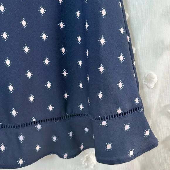 LOFT Women’s Navy A-Line Skirt with Pink Diamond Pattern Size XSP - Picture 5 of 9